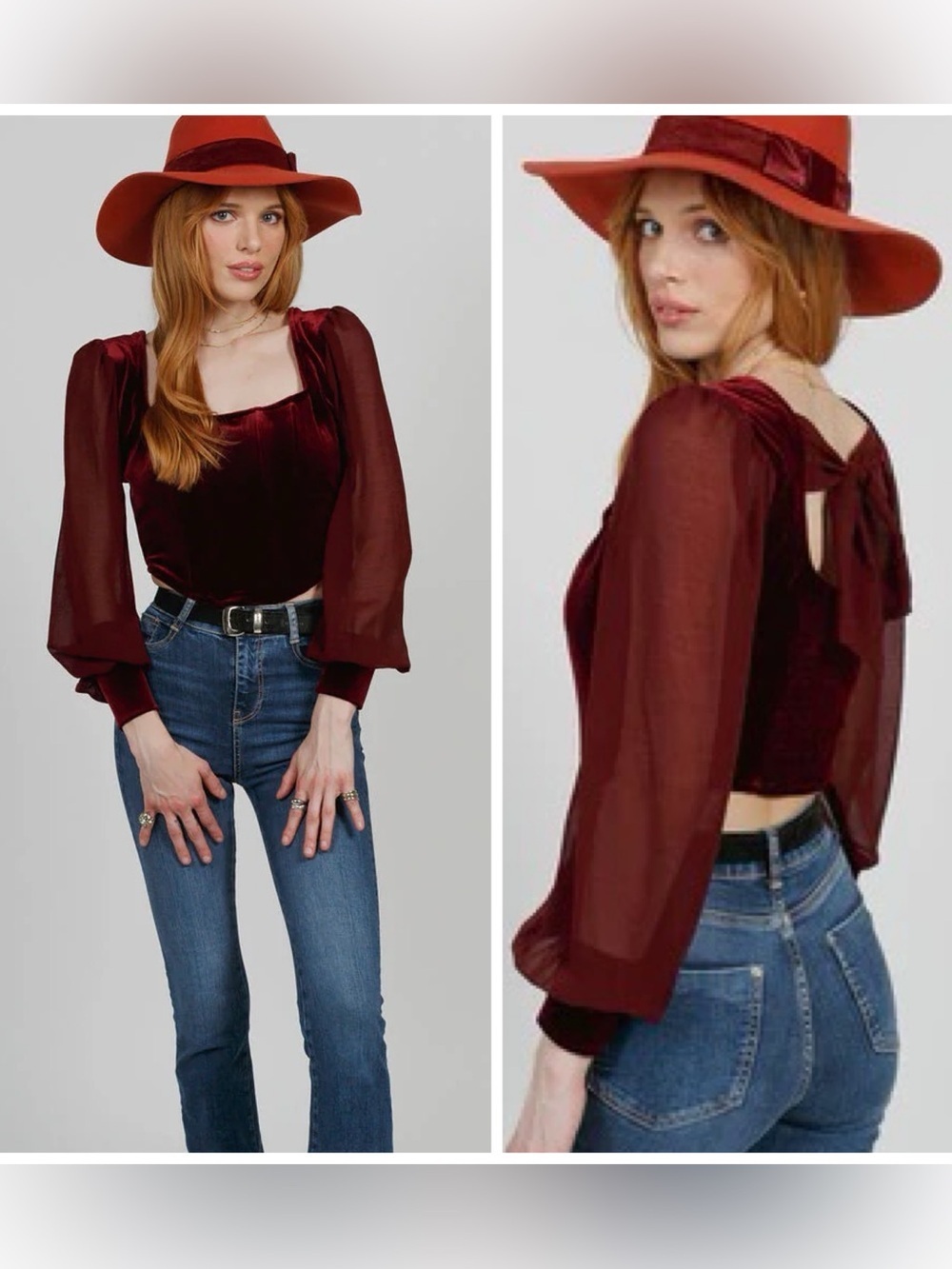 Band Of The Free Burgundy Velvet Tabitha Long Sleeve Blouse Size XL